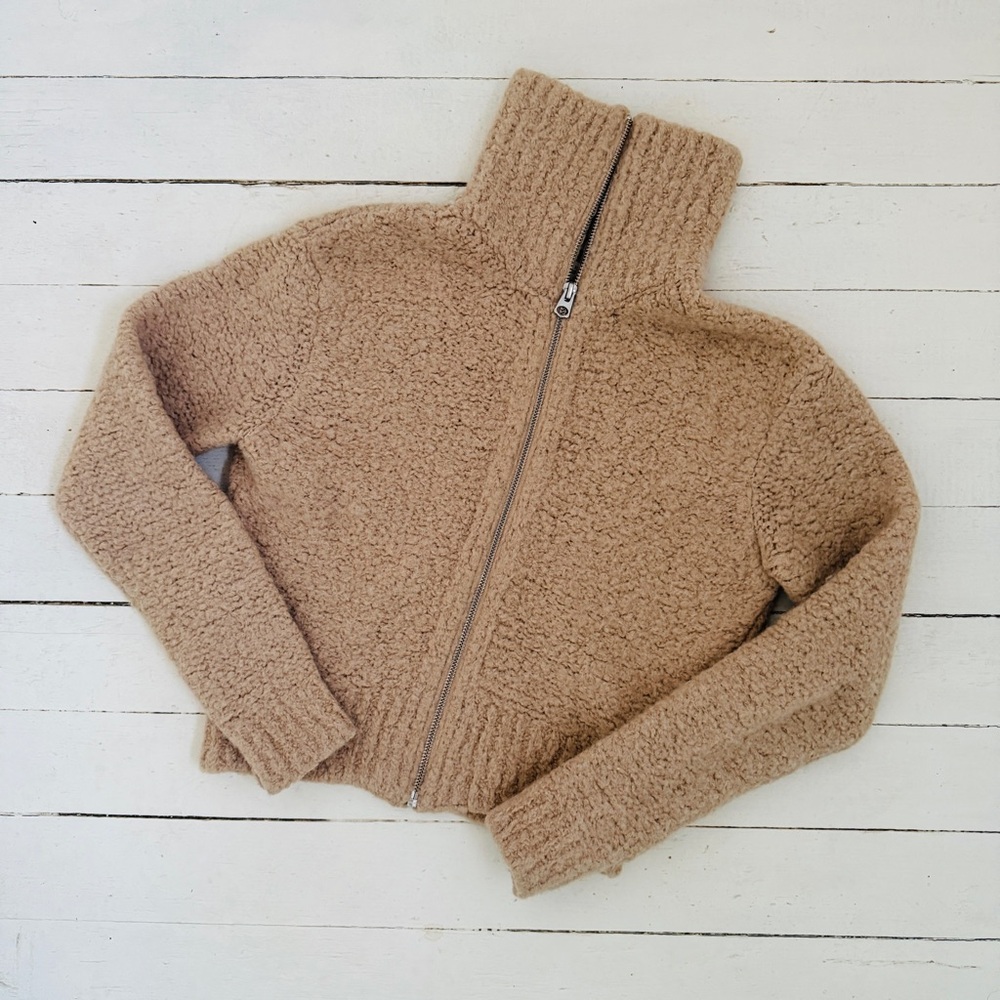 Aritzia Wilfred Alpaca Wool Zip-Up Cardigan Sweater – Beige XXS